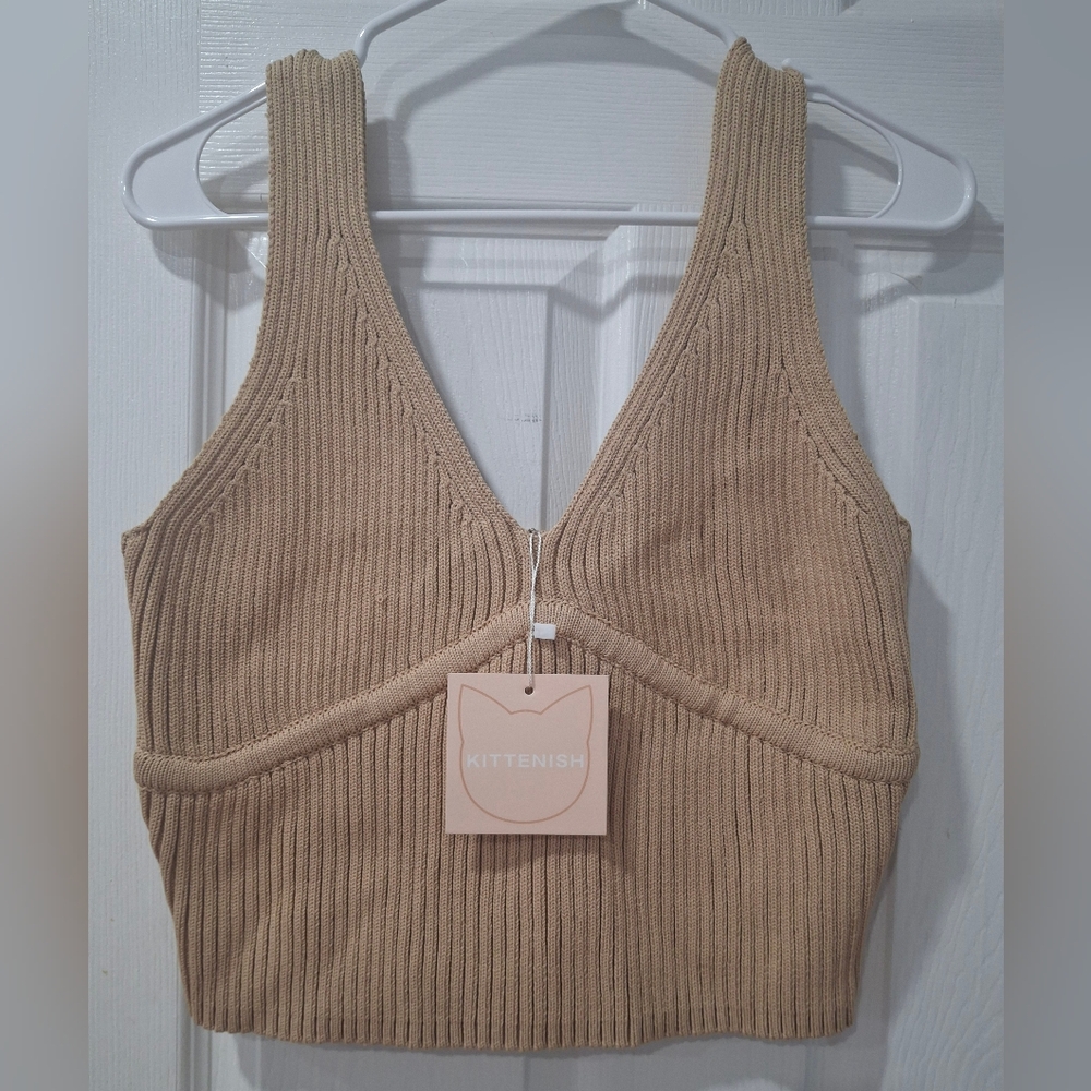 Kittenish Tan Ribbed Tank Top
